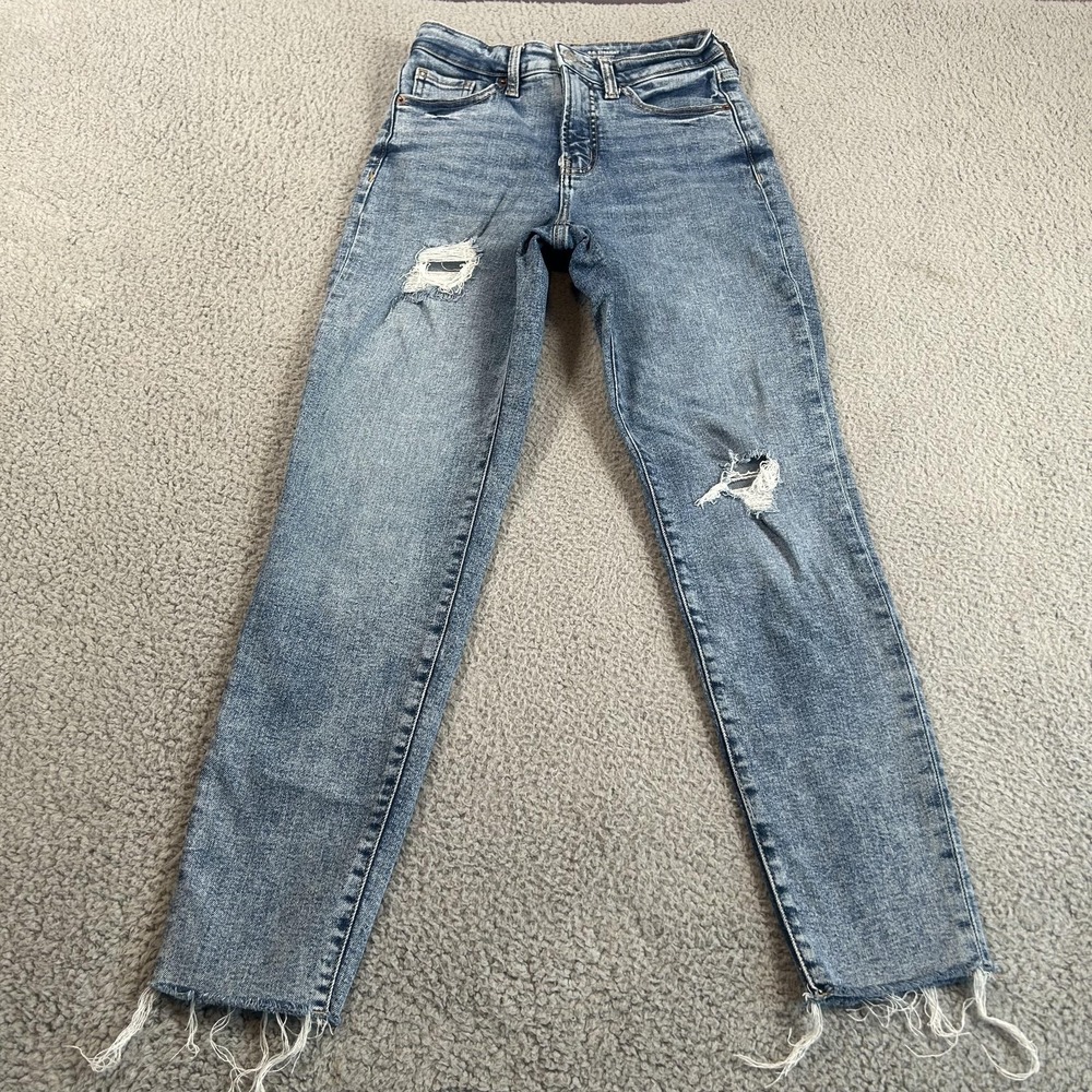 Old Navy Jeans Womens 2 High-Rise OG Straight Extra Stretch Distressed Raw Hem